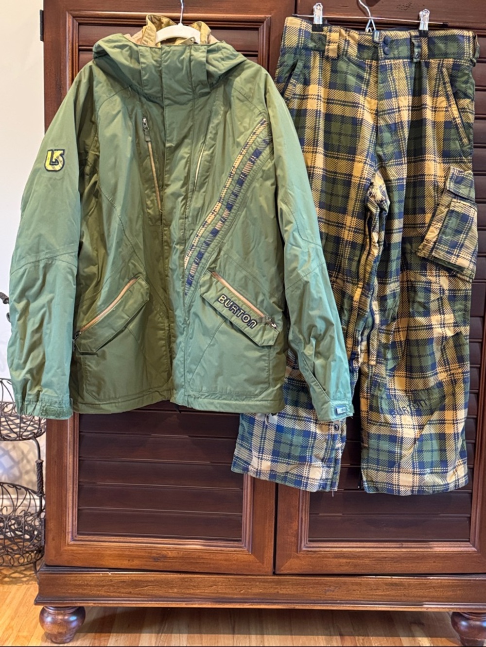 Burton Olive Green Jacket with Green & Yellow Plaid Pants
